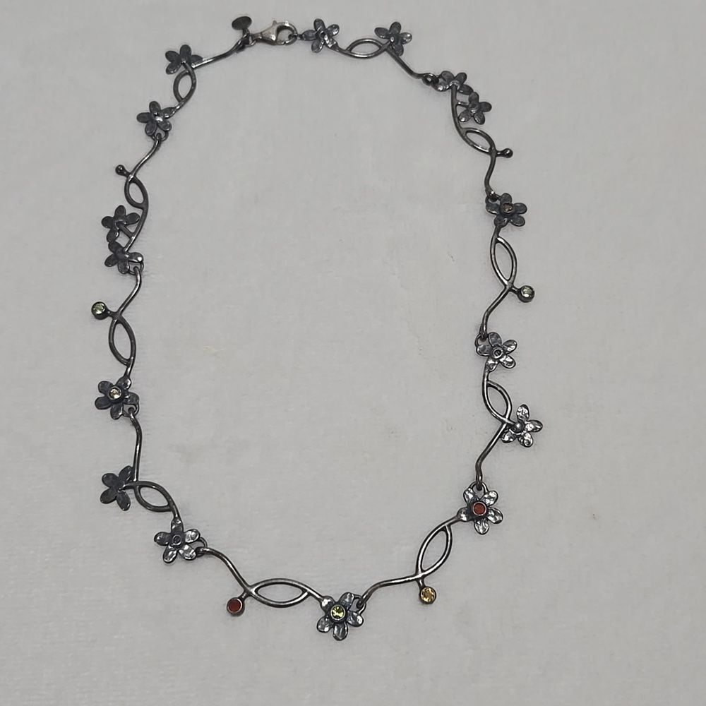 Vintage Israel Sterling Silver And Gemstone Necklace